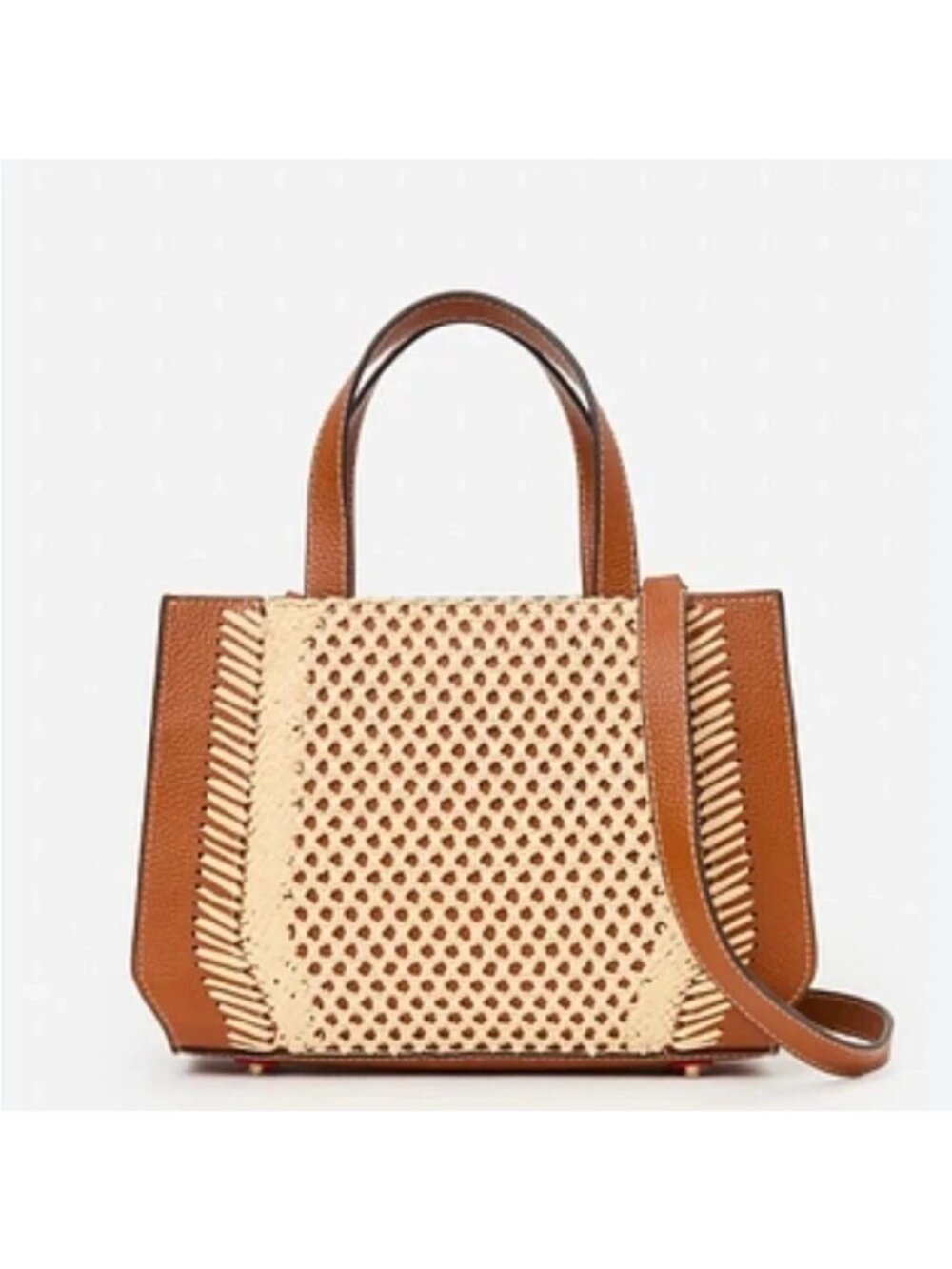 J Mclaughlin Belleair Leather & Raffia Tote Beach Summer‎ Resort Bag Purse